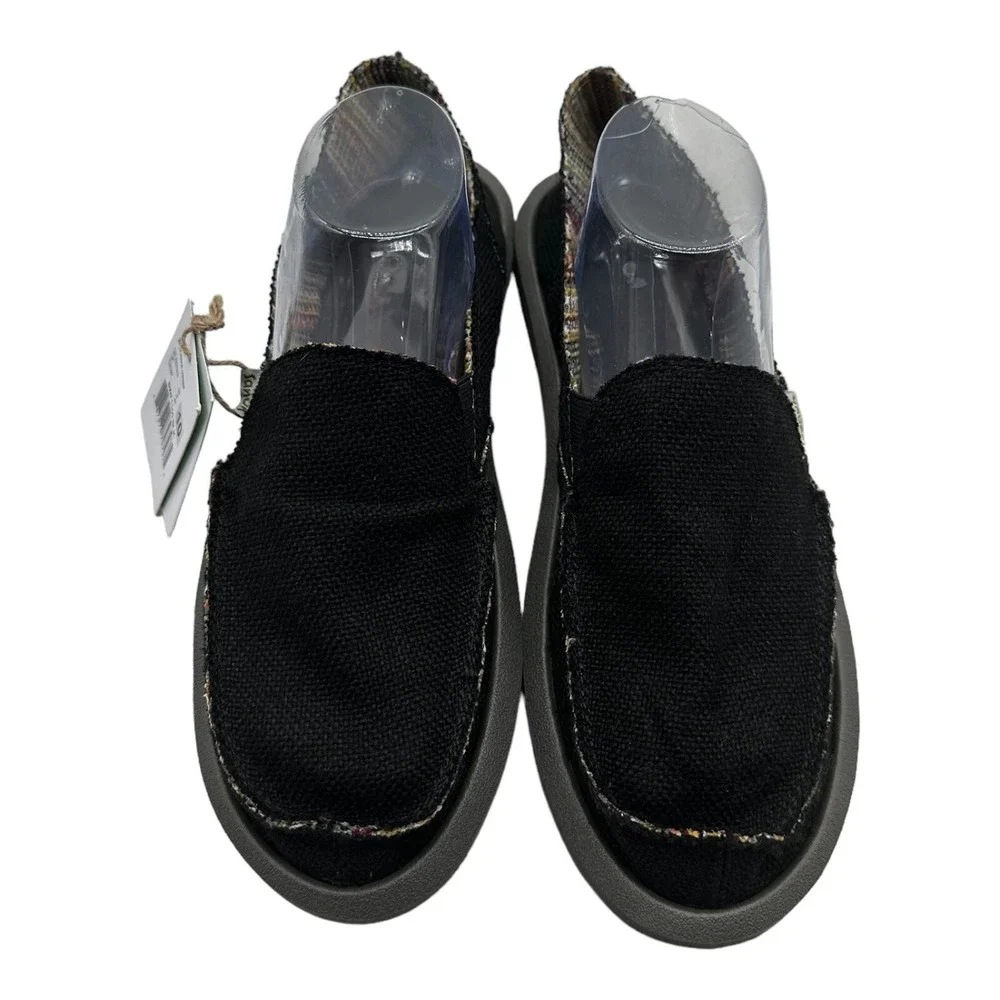 Sanuk‎ Donna Hemp Shoes Women's Size 6 Black Slip On Loafers NWT SWF1160 BLK